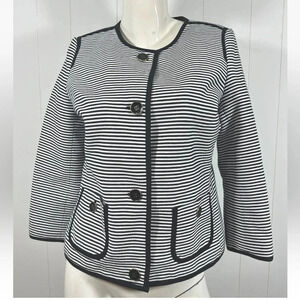 Talbots Petites Womens Pinstripes Black & White Blazer Jacket 3/4 Sleeve Sz 10